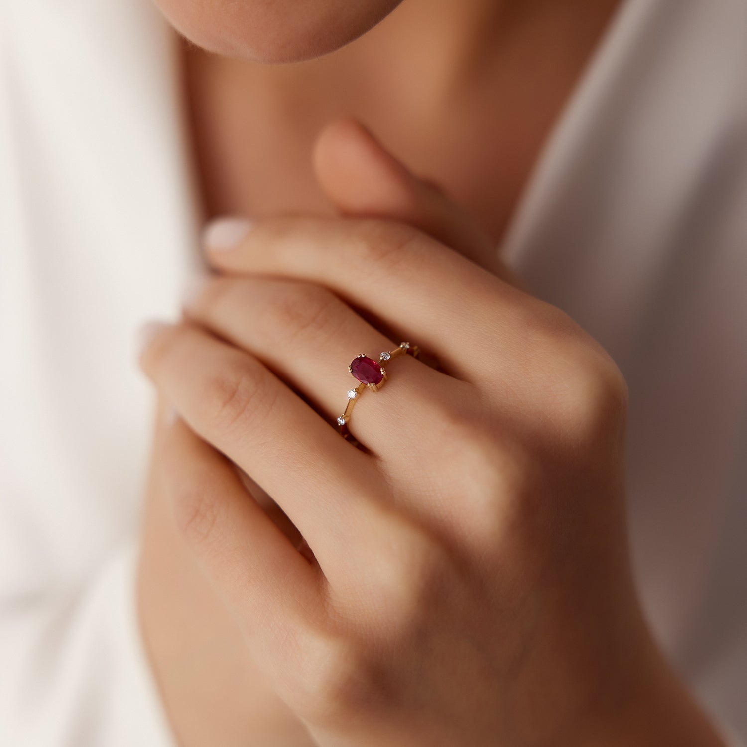 14k Gold Dainty Diamond Genuine Ruby Ring - GeumJewels