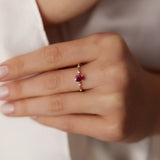 14k Gold Dainty Diamond Genuine Ruby Ring - GeumJewels