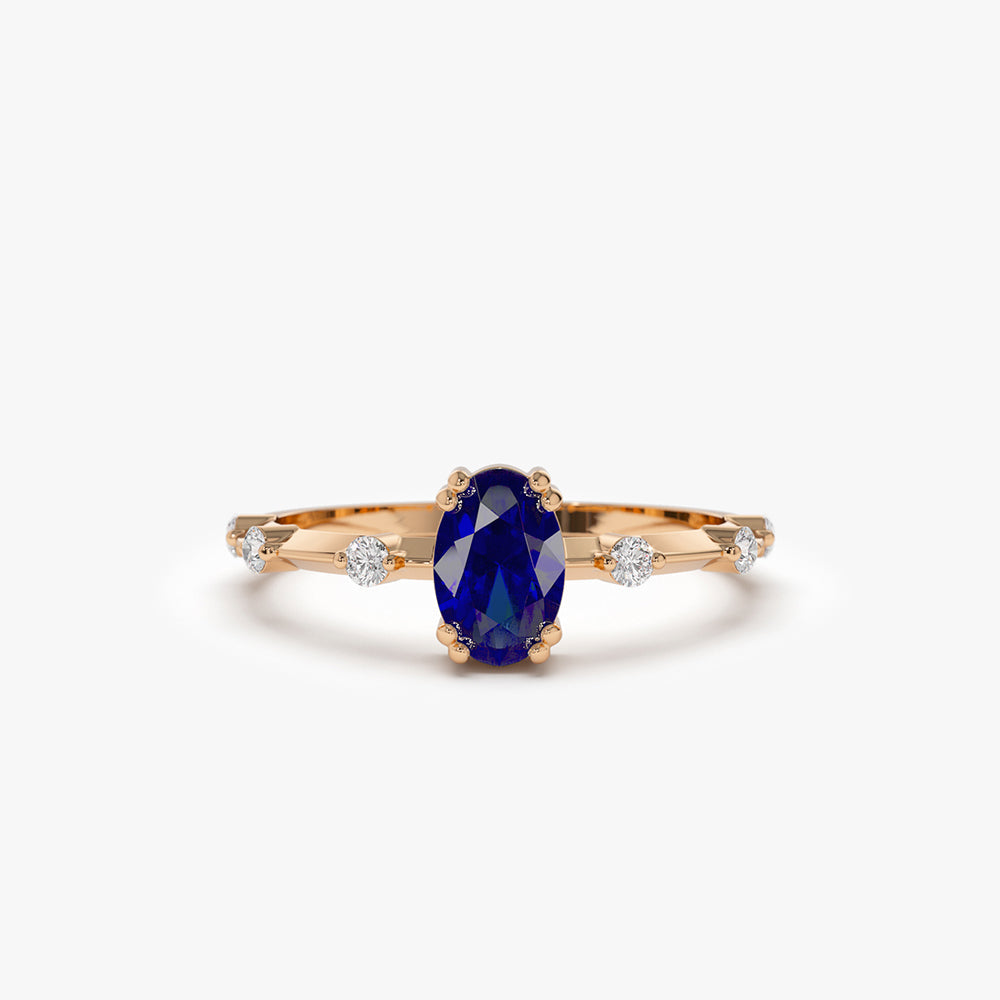 14k Gold Dainty Diamond Genuine Sapphire Ring - GeumJewels