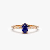 14k Gold Dainty Diamond Genuine Sapphire Ring - GeumJewels
