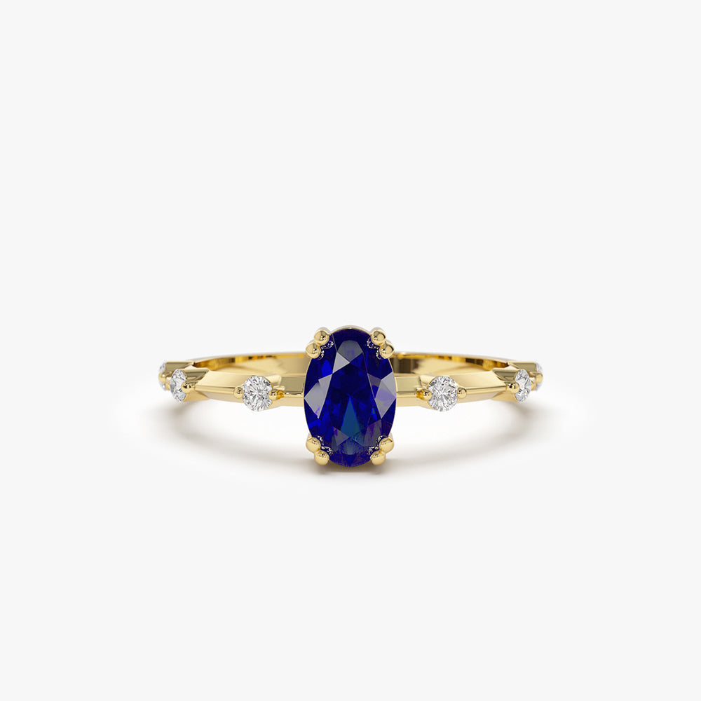 14k Gold Dainty Diamond Genuine Sapphire Ring - GeumJewels