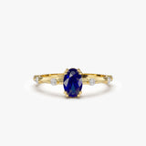 14k Gold Dainty Diamond Genuine Sapphire Ring - GeumJewels