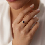 14k Gold Dainty Diamond Genuine Sapphire Ring - GeumJewels
