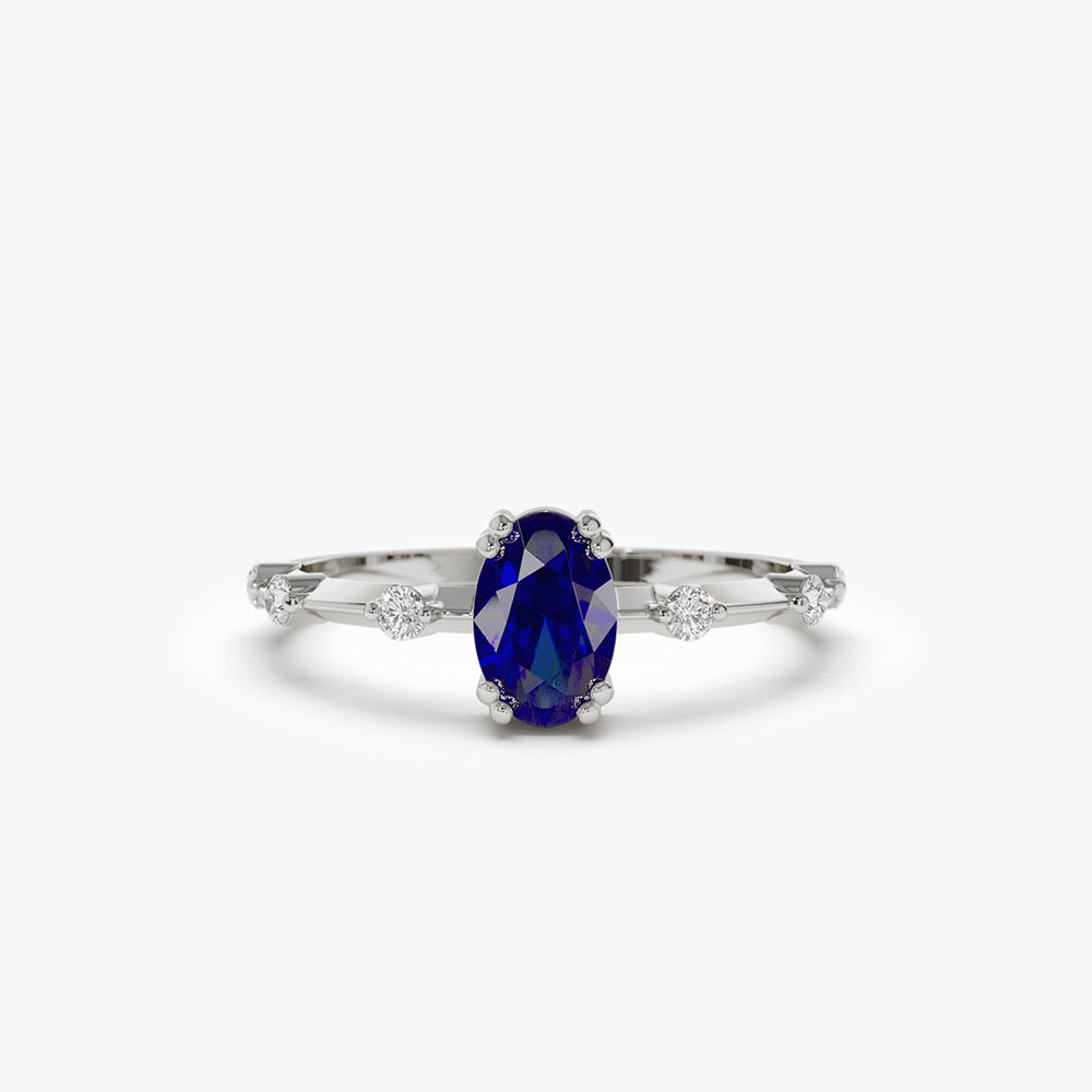 14k Gold Dainty Diamond Genuine Sapphire Ring - GeumJewels