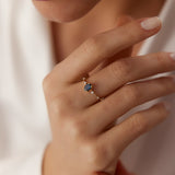 14k Gold Dainty Diamond Genuine Sapphire Ring - GeumJewels