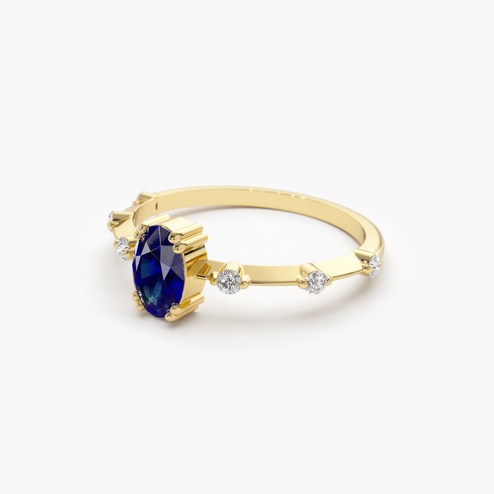 14k Gold Dainty Diamond Genuine Sapphire Ring - GeumJewels