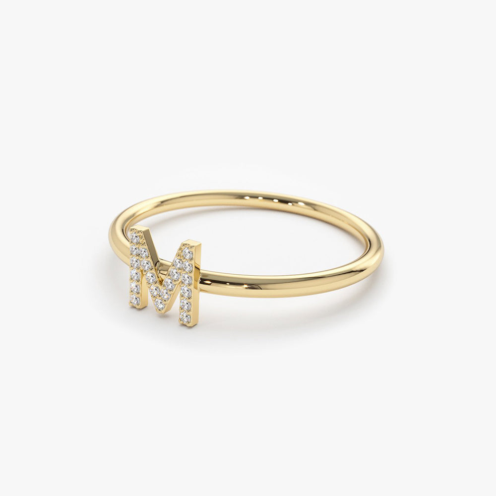 14K Gold Diamond Initial Ring