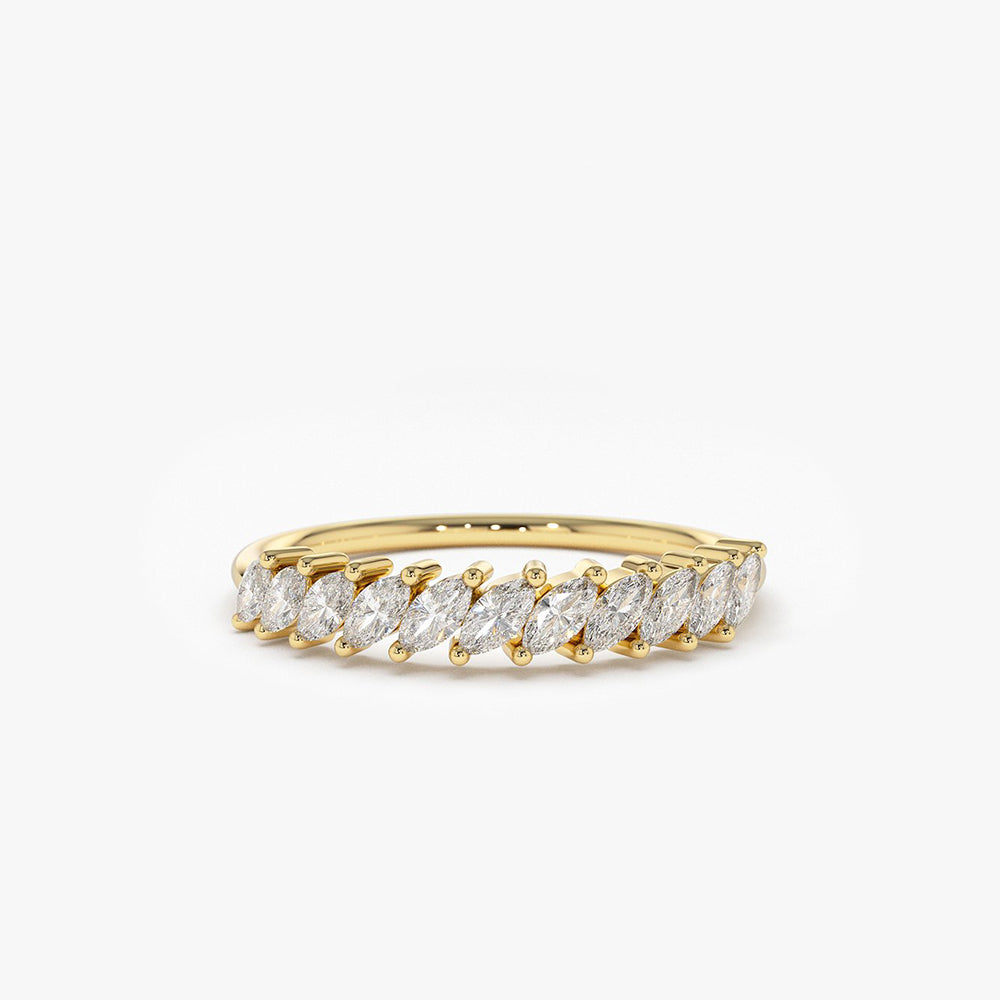 14K Gold Domino Marquise Wedding Band - GeumJewels