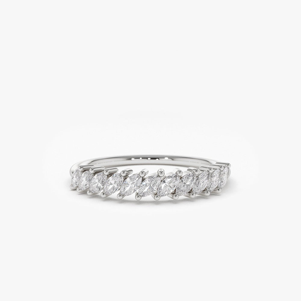 14K Gold Domino Marquise Wedding Band - GeumJewels