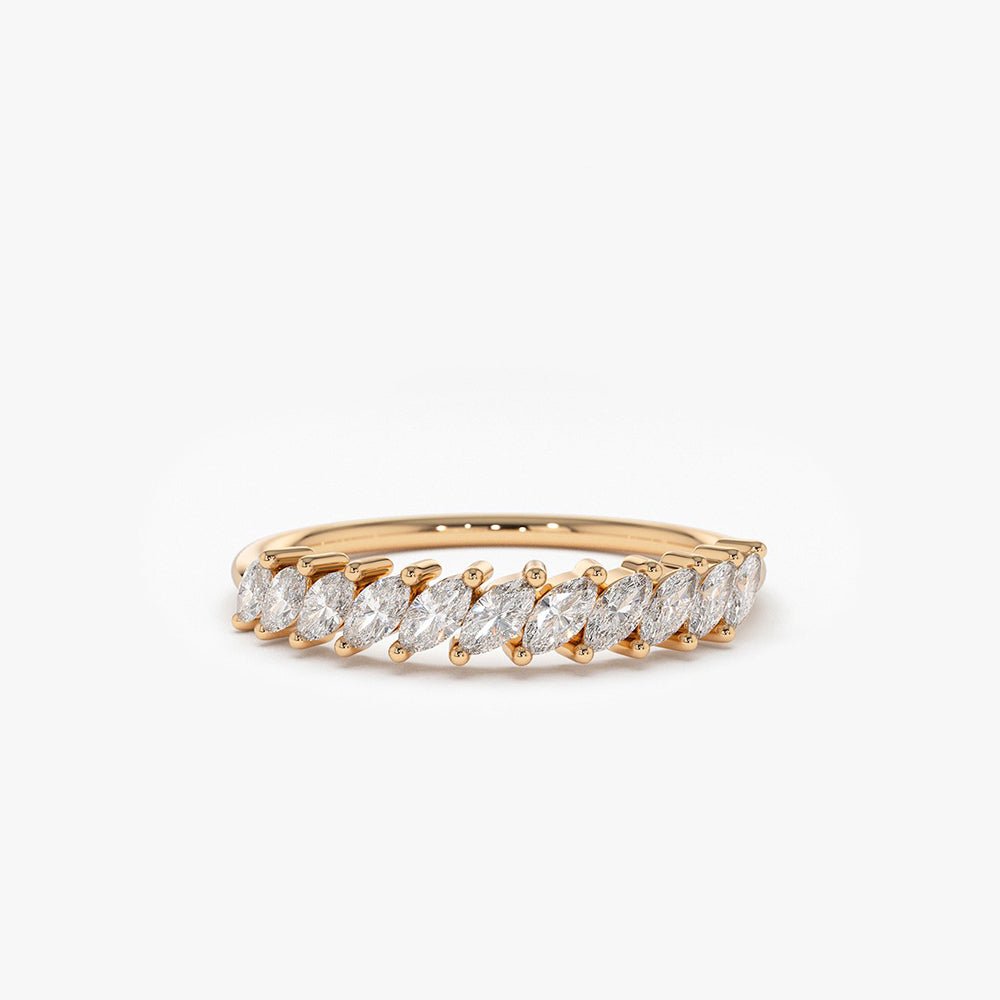 14K Gold Domino Marquise Wedding Band - GeumJewels