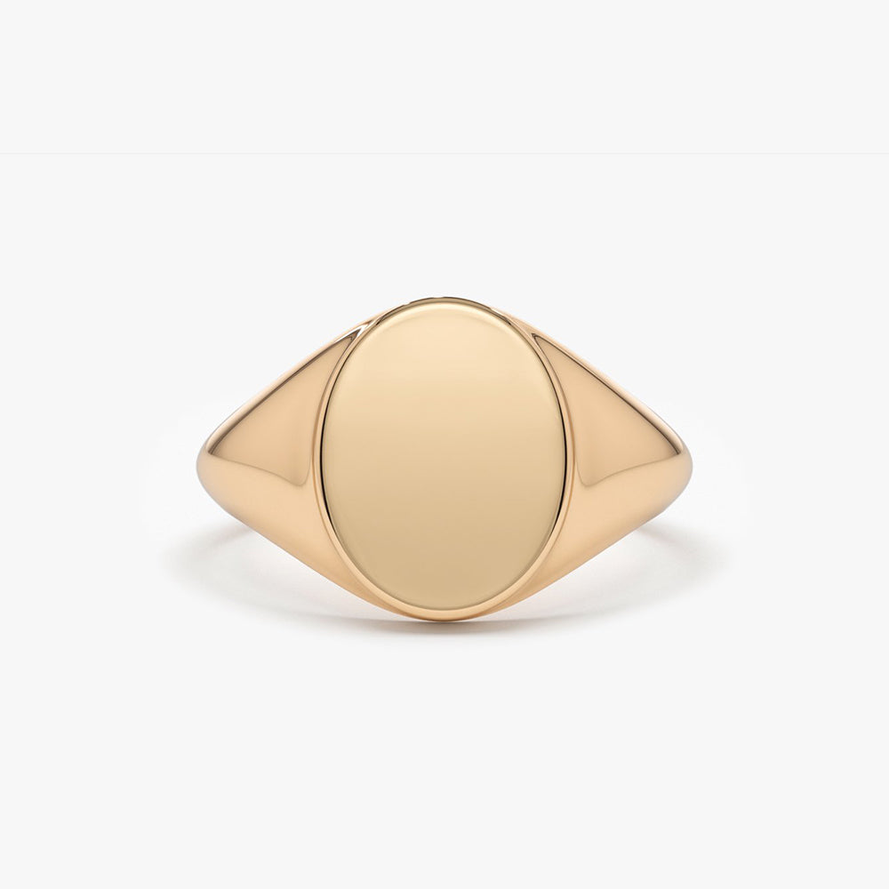 14K Gold Engravable Oval Signet Ring - GeumJewels