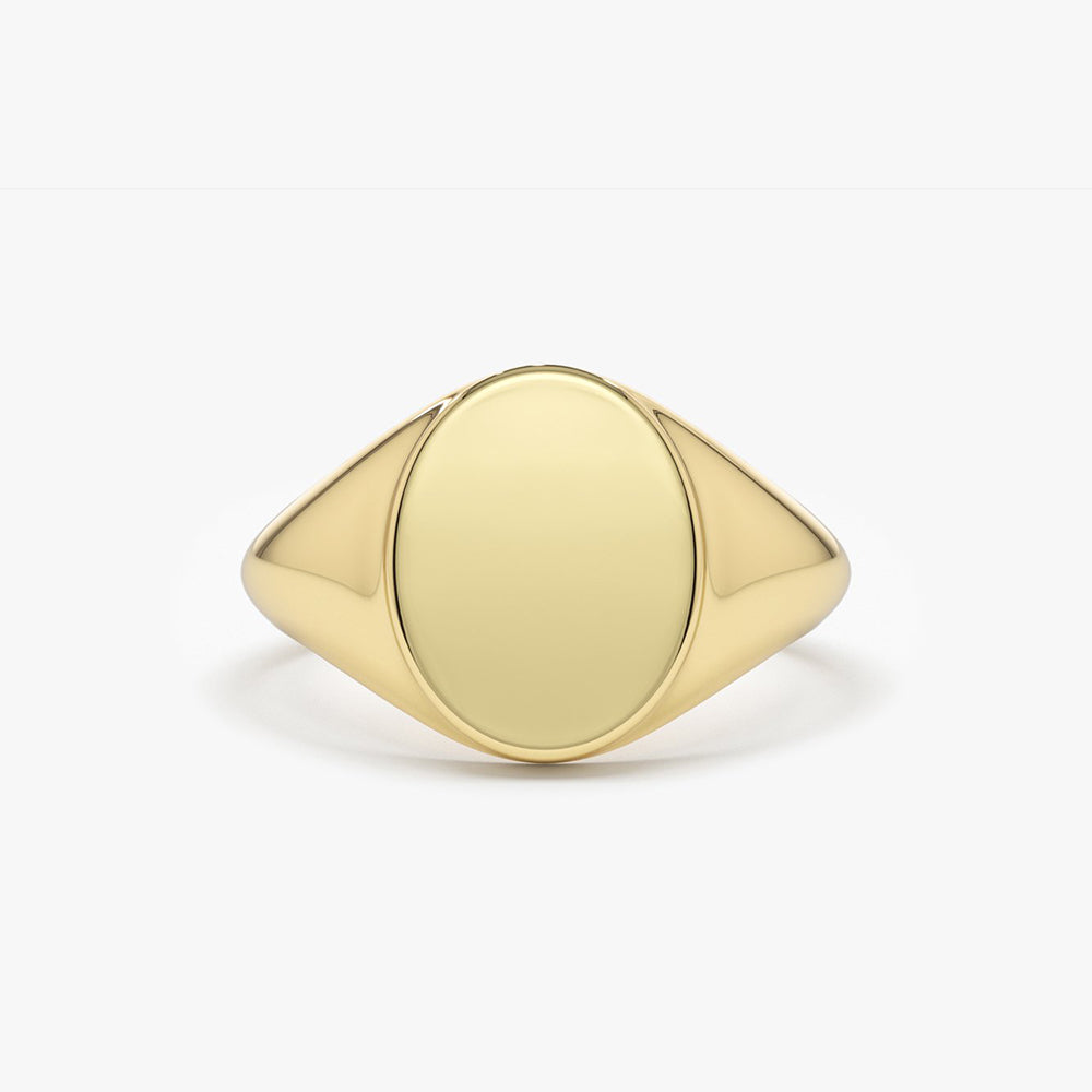 14K Gold Engravable Oval Signet Ring - GeumJewels