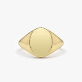 14K Gold Engravable Oval Signet Ring - GeumJewels