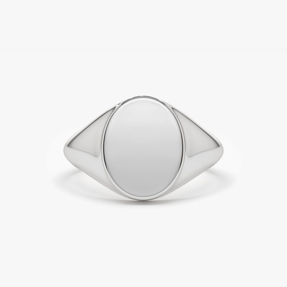 14K Gold Engravable Oval Signet Ring - GeumJewels