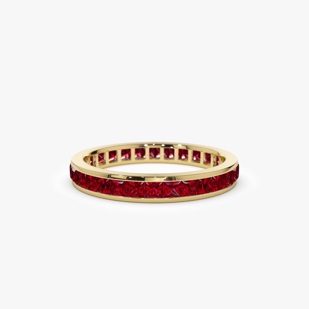 14k Gold Full Eternity Princess Cut Ruby Ring - GeumJewels