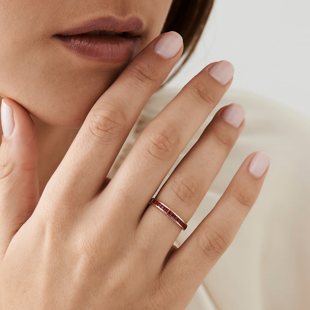 14k Gold Full Eternity Princess Cut Ruby Ring - GeumJewels