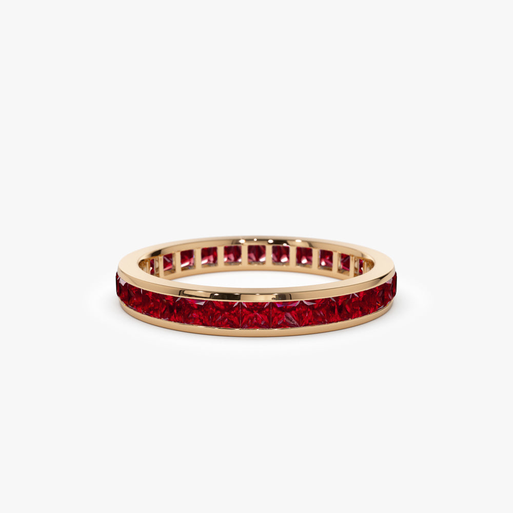 14k Gold Full Eternity Princess Cut Ruby Ring - GeumJewels