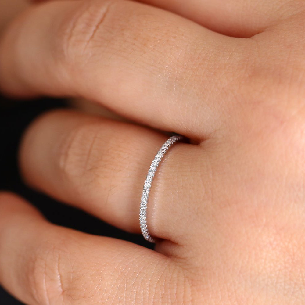14K Gold Half Eternity Micro Pave Diamond Ring - GeumJewels