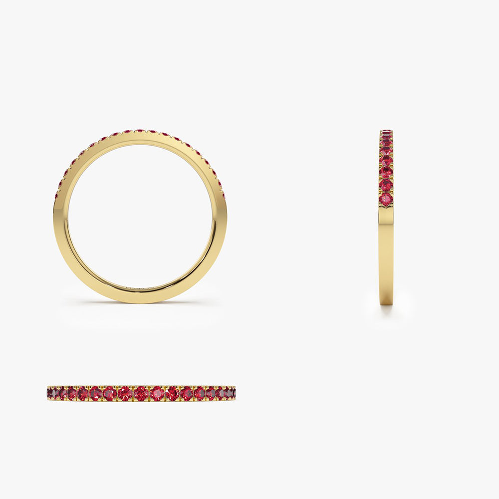 14k Gold Half Eternity Pave Ruby Ring - GeumJewels