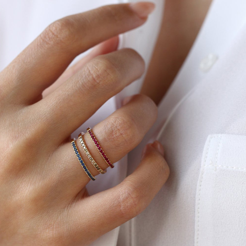 14k Gold Half Eternity Pave Ruby Ring - GeumJewels