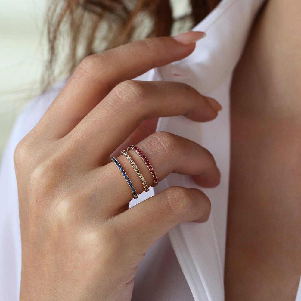 14k Gold Half Eternity Pave Ruby Ring - GeumJewels