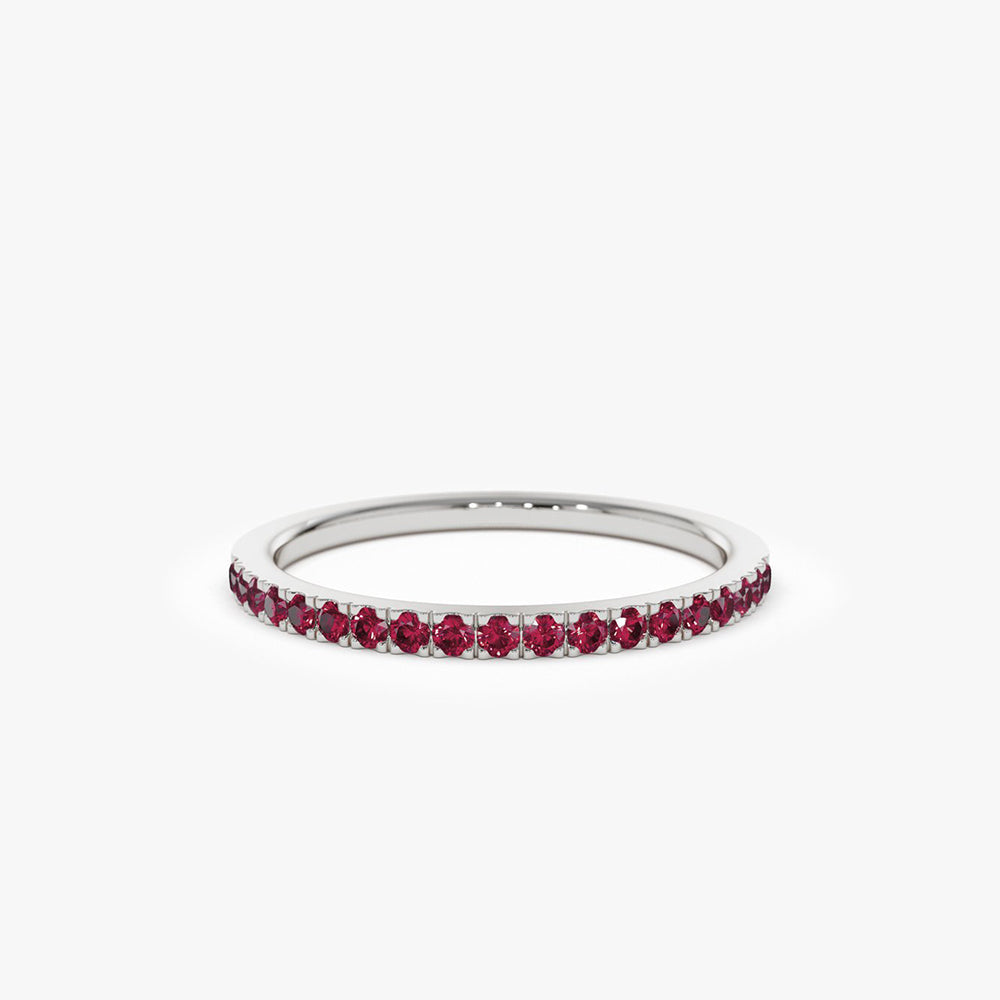 14k Gold Half Eternity Pave Ruby Ring - GeumJewels