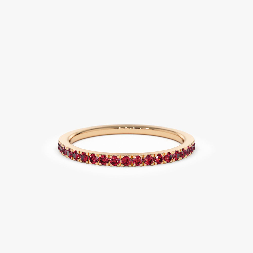 14k Gold Half Eternity Pave Ruby Ring - GeumJewels