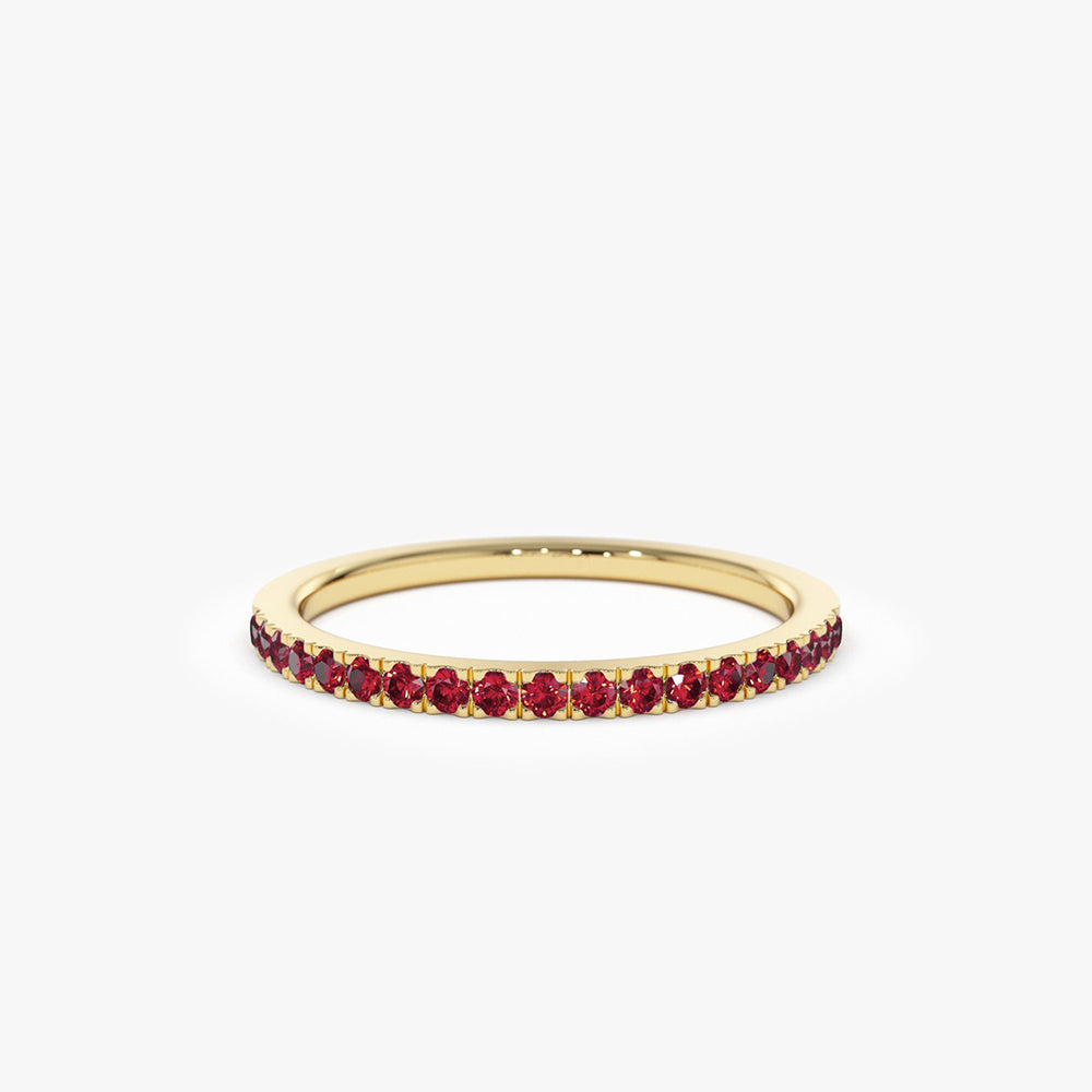 14k Gold Half Eternity Pave Ruby Ring - GeumJewels
