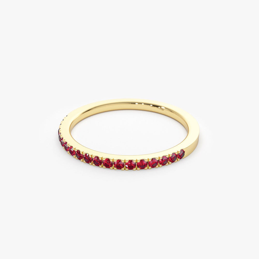 14k Gold Half Eternity Pave Ruby Ring - GeumJewels