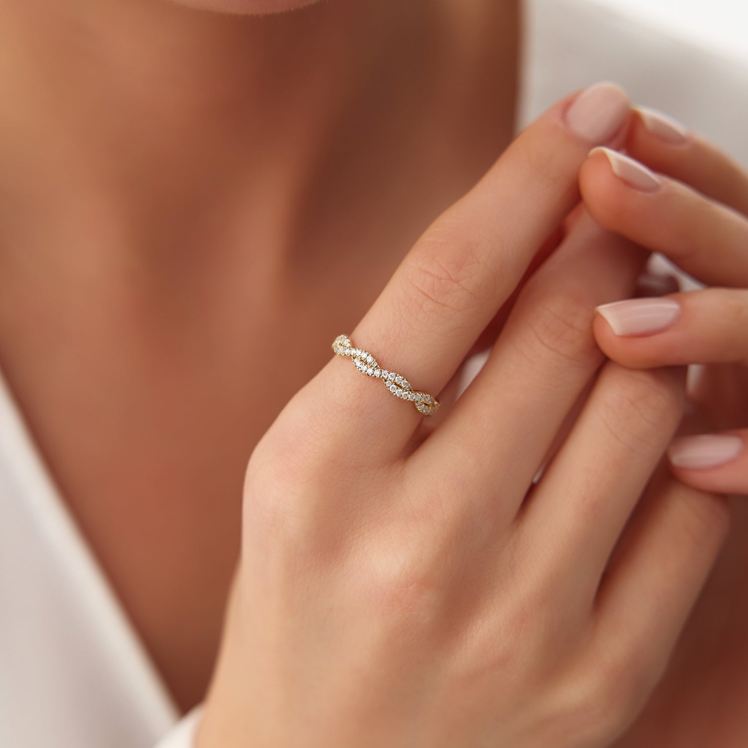14K Gold Infinity Diamond Eternity Wedding Band - GeumJewels