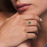 14k Gold Marquise Shape Emerald  Ring with Baguette Accents - GeumJewels
