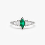 14k Gold Marquise Shape Emerald  Ring with Baguette Accents - GeumJewels