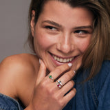 14k Gold Marquise Shape Emerald  Ring with Baguette Accents - GeumJewels