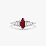 14k Gold Marquise Shape Ruby  Ring with Baguette Accents - GeumJewels