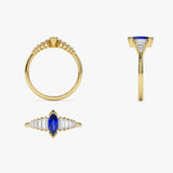14k Gold Marquise Shape Sapphire  Ring with Baguette Accents - GeumJewels