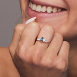 14k Gold Marquise Shape Sapphire  Ring with Baguette Accents - GeumJewels