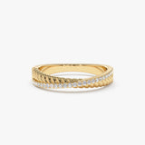 14k Gold Micro Pave Diamond Twisted Rope Criss Cross Ring - GeumJewels