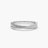 14k Gold Micro Pave Diamond Twisted Rope Criss Cross Ring - GeumJewels