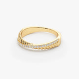 14k Gold Micro Pave Diamond Twisted Rope Criss Cross Ring - GeumJewels