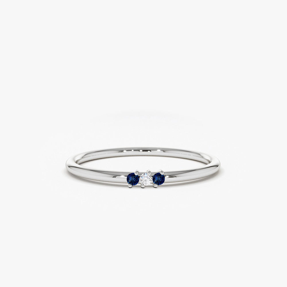 14K Gold Minimal Sapphire and Diamond Ring - GeumJewels