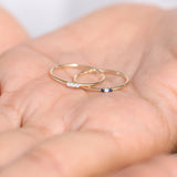 14K Gold Minimal Sapphire and Diamond Ring - GeumJewels