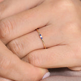14K Gold Minimal Sapphire and Diamond Ring - GeumJewels