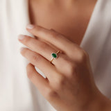 14K Gold Oval Cut Emerald Halo Diamond Ring - GeumJewels