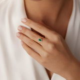 14K Gold Oval Cut Emerald Halo Diamond Ring - GeumJewels