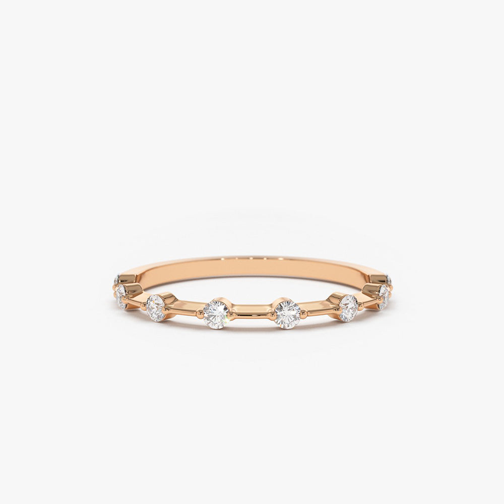 14K Gold Petite Diamond Wedding Ring - GeumJewels