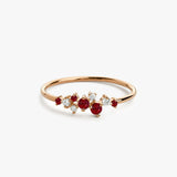 14k Gold Ruby and Diamond Cluster Ring - GeumJewels