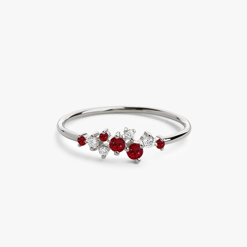 14k Gold Ruby and Diamond Cluster Ring - GeumJewels