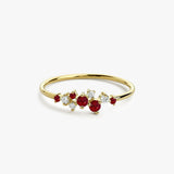 14k Gold Ruby and Diamond Cluster Ring - GeumJewels