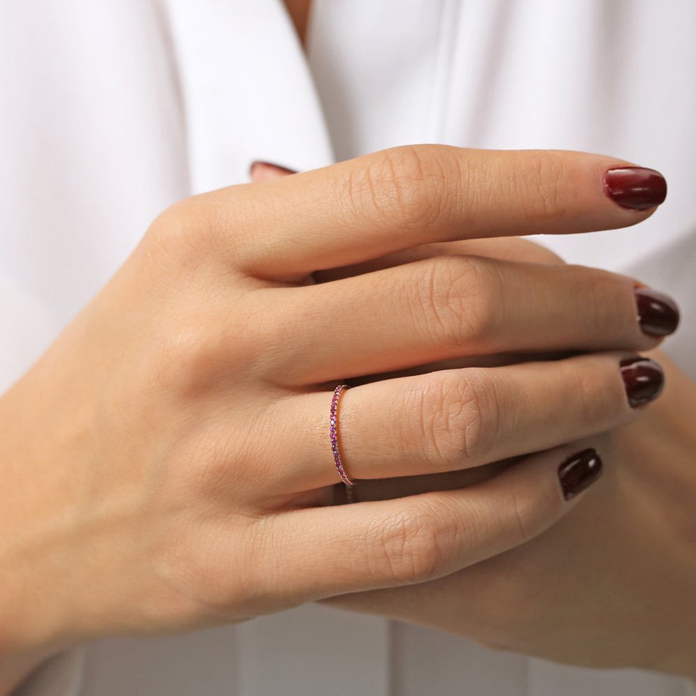 14K Gold Ruby Eternity Band - GeumJewels