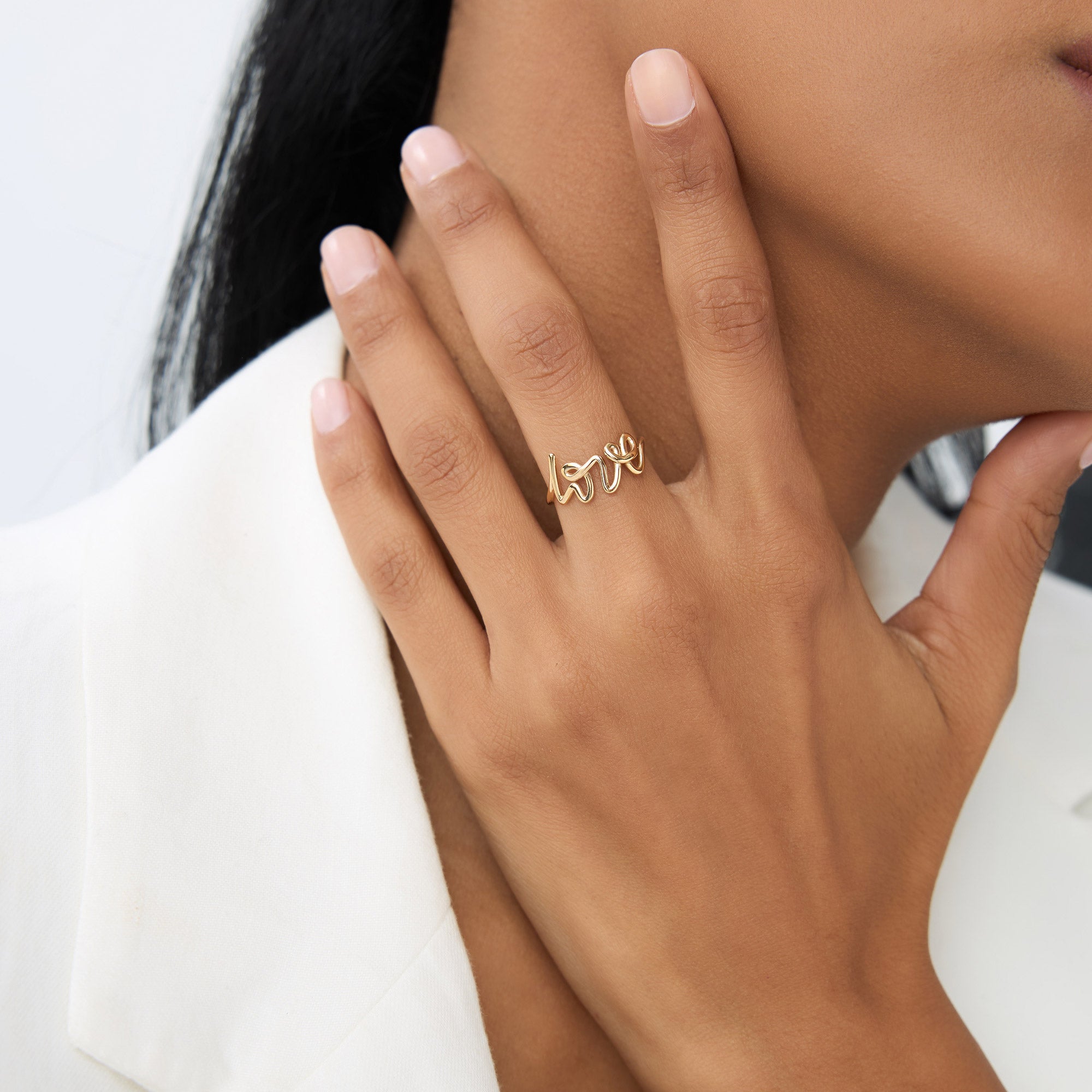 14K Gold Script Love Ring - GeumJewels